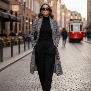 Women's Black and White Knit Coat
